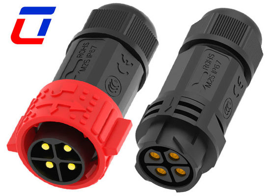 Connecteur de câble d'alimentation rouge IP67 500V 40A Type de soudure mâle Connecteur femelle 4 broches
