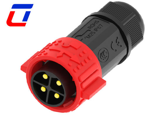 Connecteur de câble d'alimentation rouge IP67 500V 40A Type de soudure mâle Connecteur femelle 4 broches