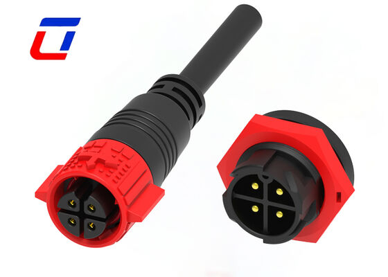 Connecteur d'alimentation étanche IP67 M19 à verrouillage par pression, 4 broches, 20A, PA66, fil à fil