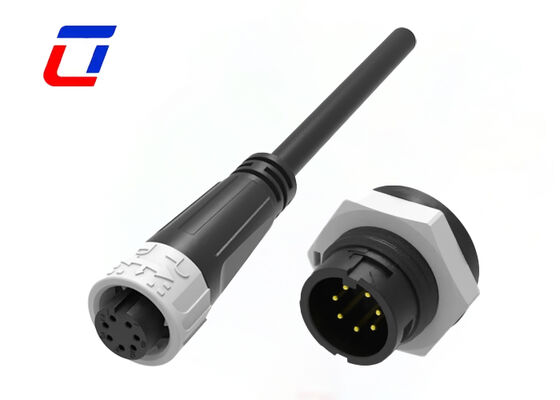 5A M16 7 Pin Gold Plated Wire Connectors PA66 Waterproof Data Quick Lock Connector
