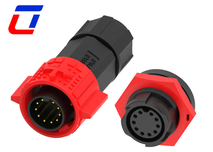 Connecteur imperméable à l'eau rouge M19 IP67 10 broches Connecteur câble étanche à l'eau mâle femelle