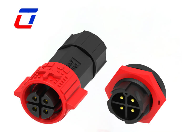 Connecteur d'alimentation étanche IP67 M19 à verrouillage par pression, 4 broches, 20A, PA66, fil à fil